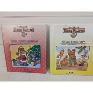 Vintage Teddy Ruxpin Book Lot Christmas Grundo Beach Party 80s Toy Cartoon Bear